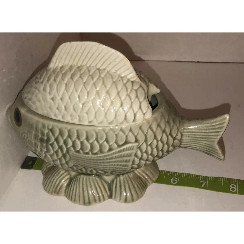 Vintage Ceramic Fish Bowl Lid Bodegas Oaxaca Ceramica Made In Mexico Scales RARE